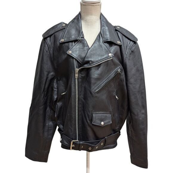 FMC Men's 48 Motorcycle Biker Jacket 100% Leather in Black - Picture 1 of 8